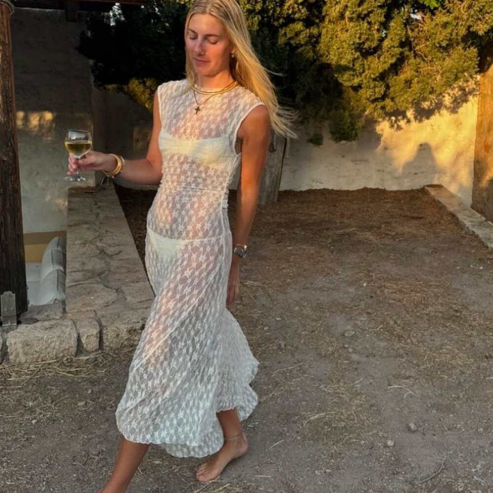 ZARA LONG ASYMMETRIC LACE DRESS